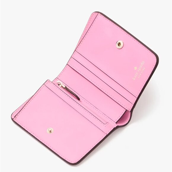 S Kate Spade Lena Small Bifold Wallet Pink Pebbled Leather KH788 NWT $179 Retail - Picture 4 of 6